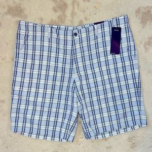 NWT Perry Ellis Linen Plaid Flat Front Chino Shorts Size 38 💗